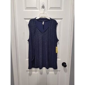 PerSeption Woman Sleeveless Tie Neck Blouse Top Navy Shimmer Sparkle Size 1X NWT